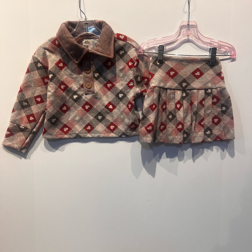 Cozy Argyle Kids Set - Red and Brown